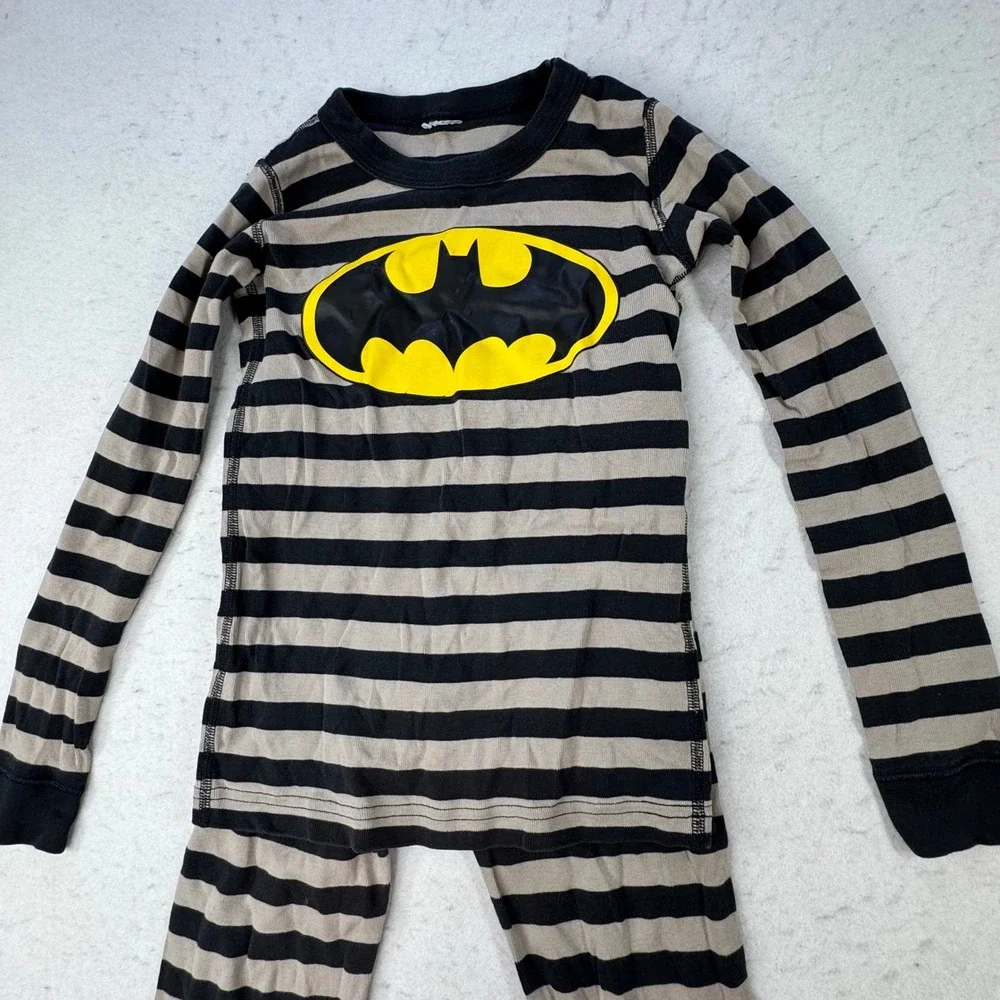 Hanna Andersson Batman Pajama Set Kids Size 8 Black Striped Superhero PJs #1